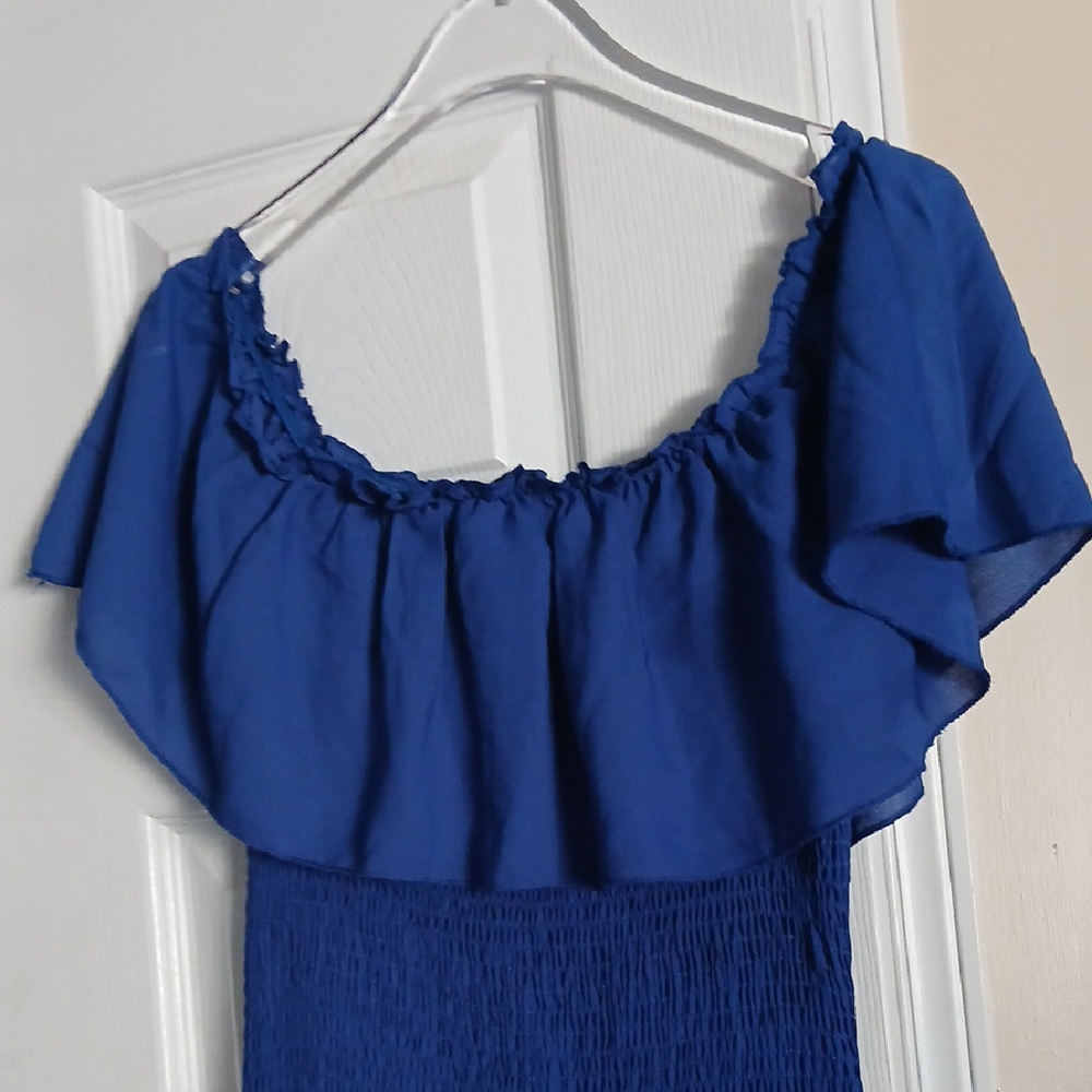 ❤️3@25 Chic Blue Ruffled Maxi Dress - Picture 8 of 12